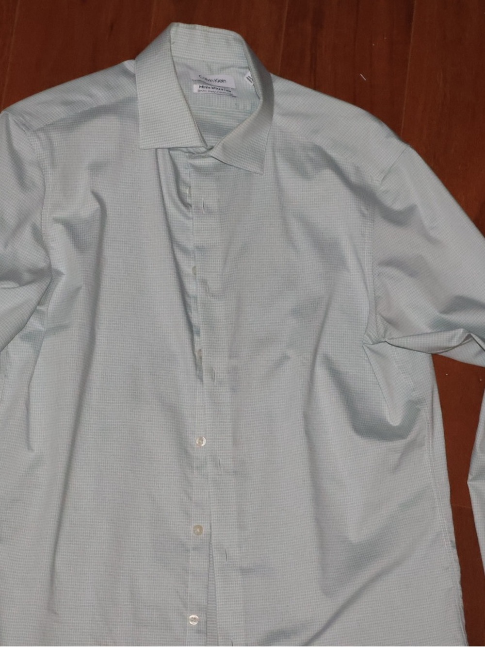 Calvin Klein Slim Fit Mint Green Micro-Check Dress Shirt